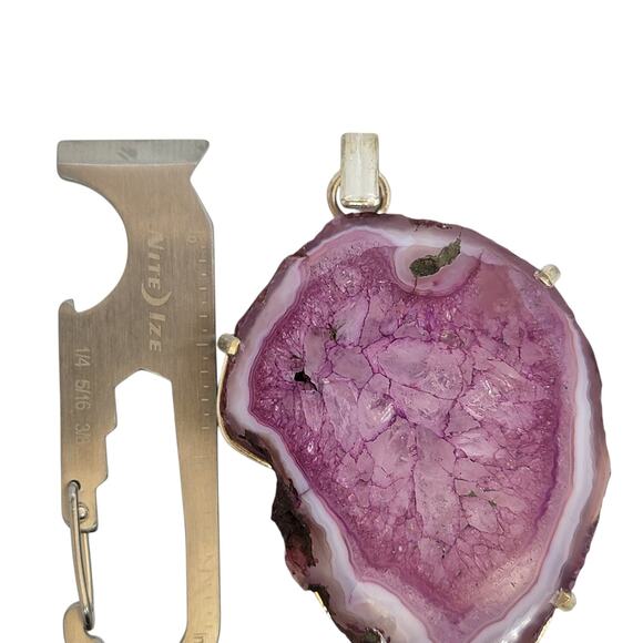 Sterling Silver Purple Agate Pendant – Handmade Geode Slice Necklace - Picture 4 of 16